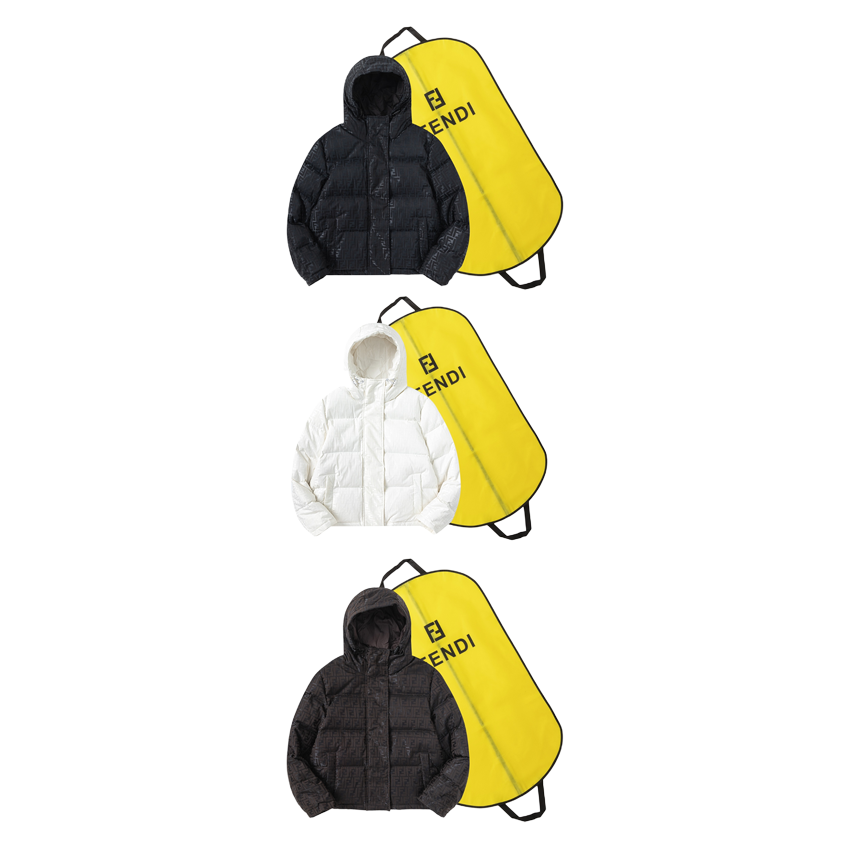 Fendi FF Monogram Puffer Jacket Quilted Down Jacket Black White and Brown