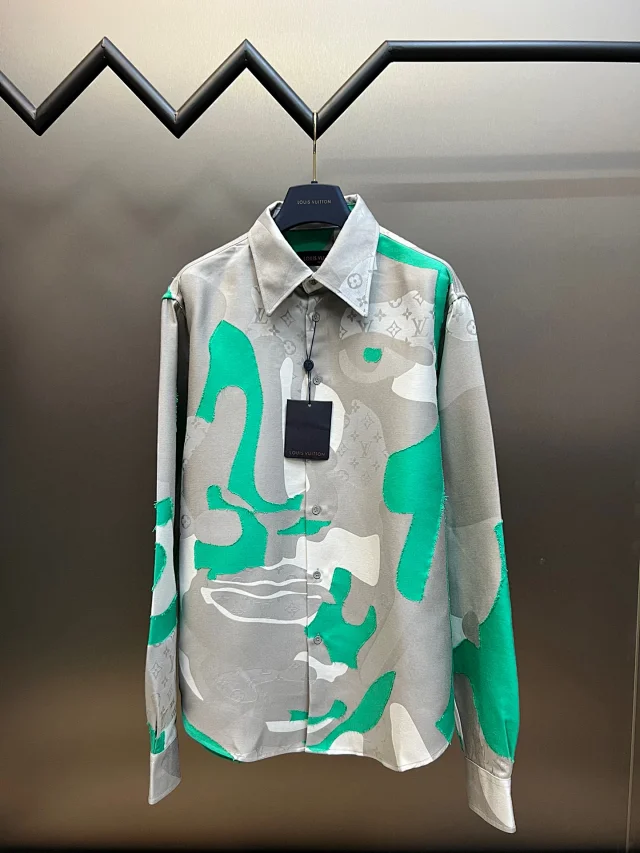 Louis Vuitton LV Monogram Camouflage Graphic Button-Down Shirt Green and Gray