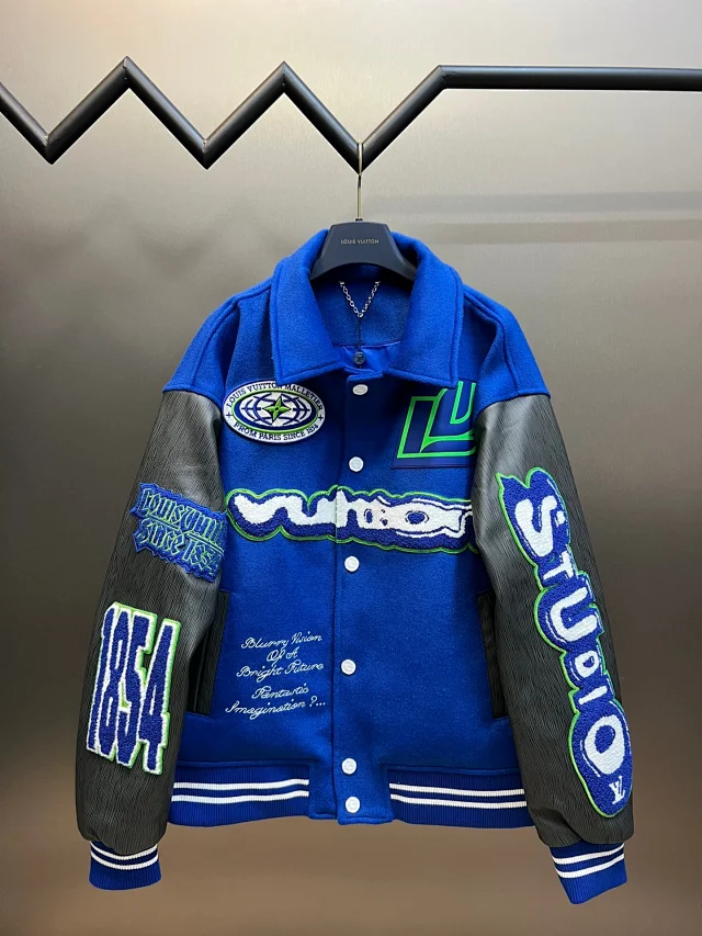 Louis Vuitton LV Varsity Jacket Embroidered Streetwear Jacket Blue