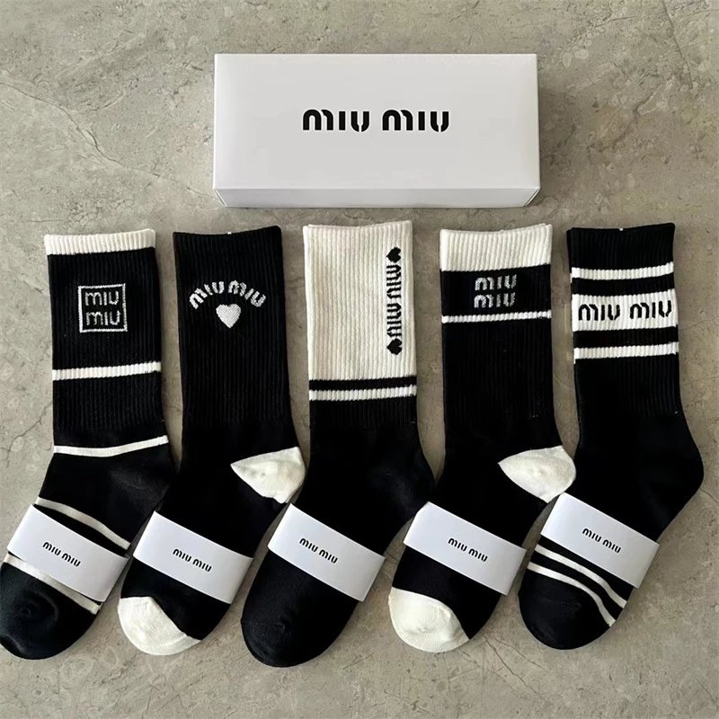 Miu Miu Cotton Socks Set Casual Accessories Black and White