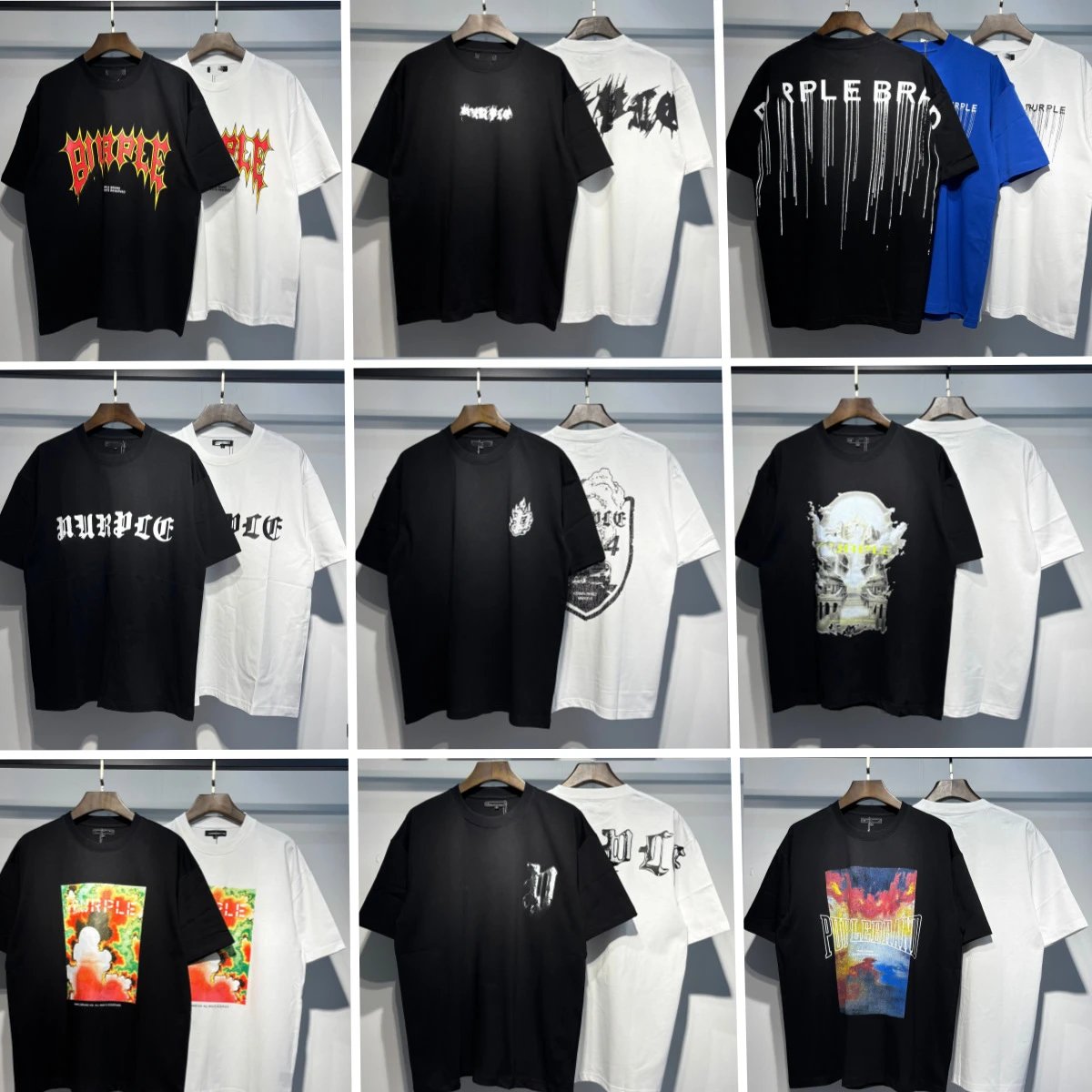 Purple Brand Graphic Print Oversized Tee Black