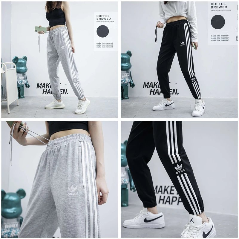 Adidas Trefoil 3-Stripes Casual Joggers Black and Gray