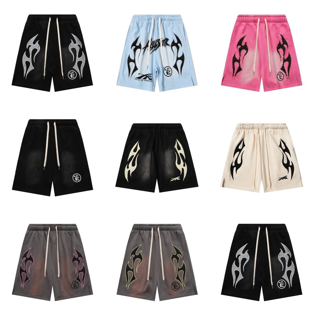 Hellstar Tribal Flame Graphic Streetwear Shorts Multicolor