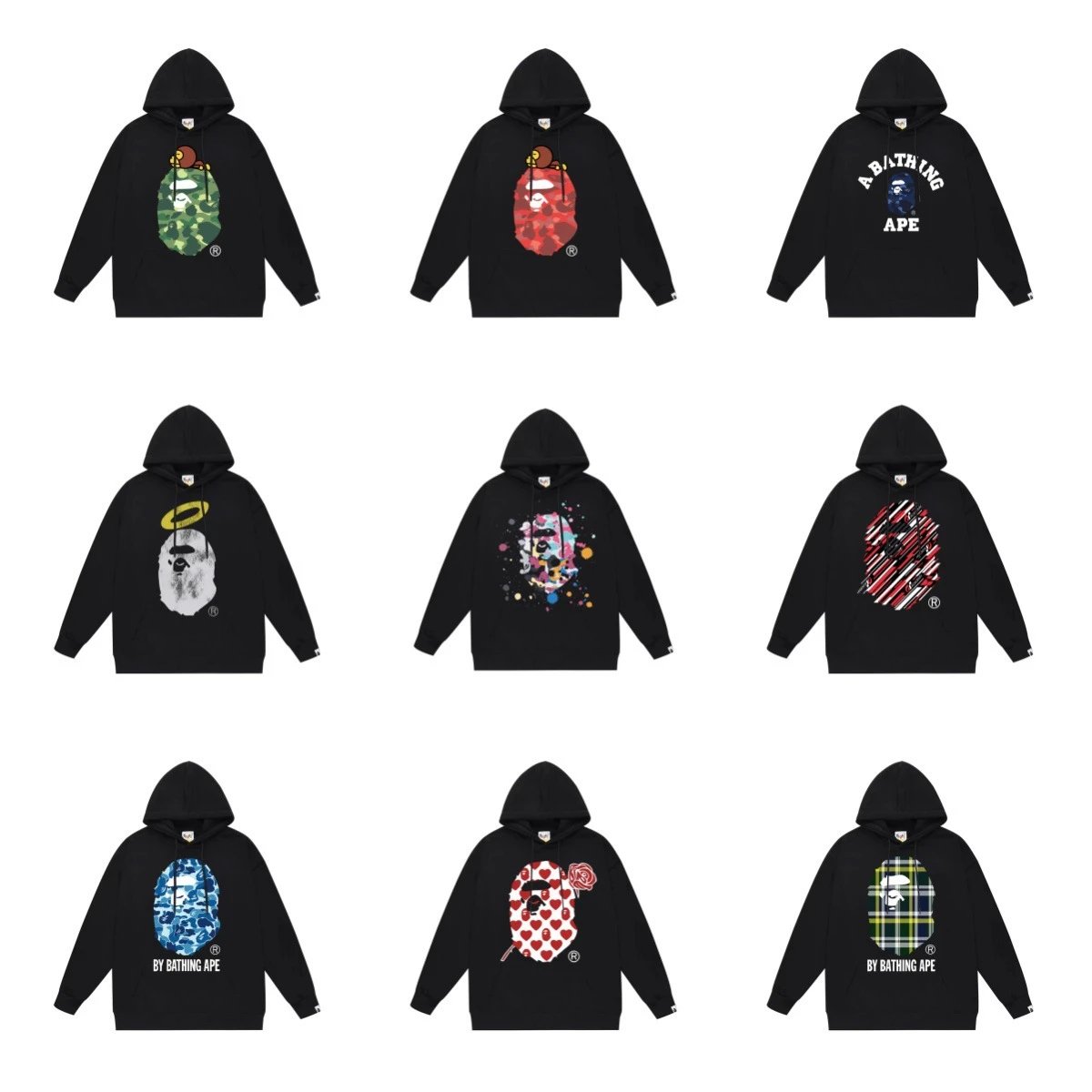 A Bathing Ape BAPE Ape Head Graphic Streetwear Hoodie Black