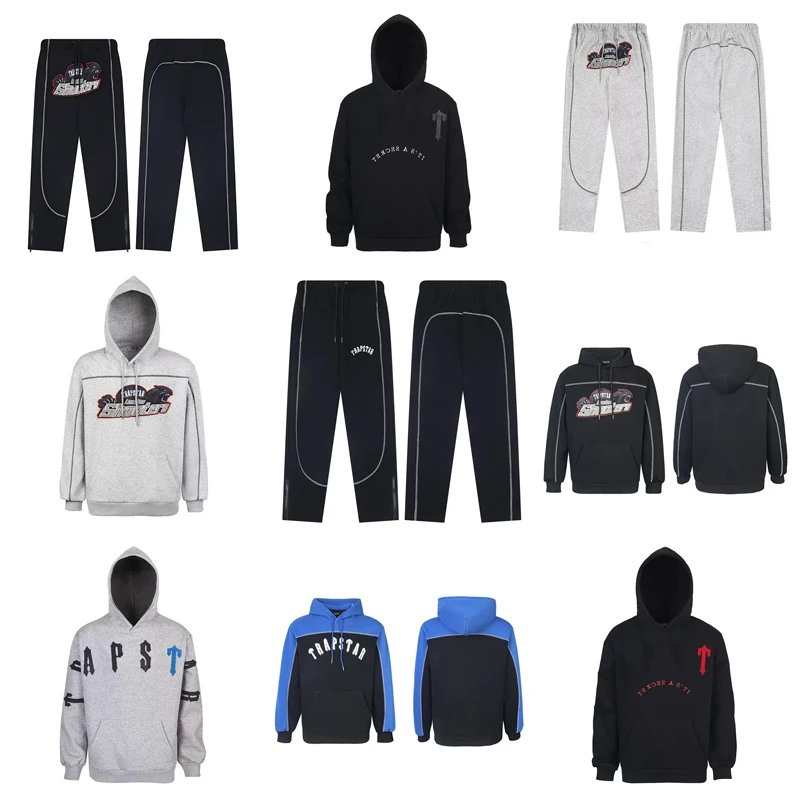 Trapstar Shooters Collection Streetwear Hoodie and Joggers Set Black and Gray
