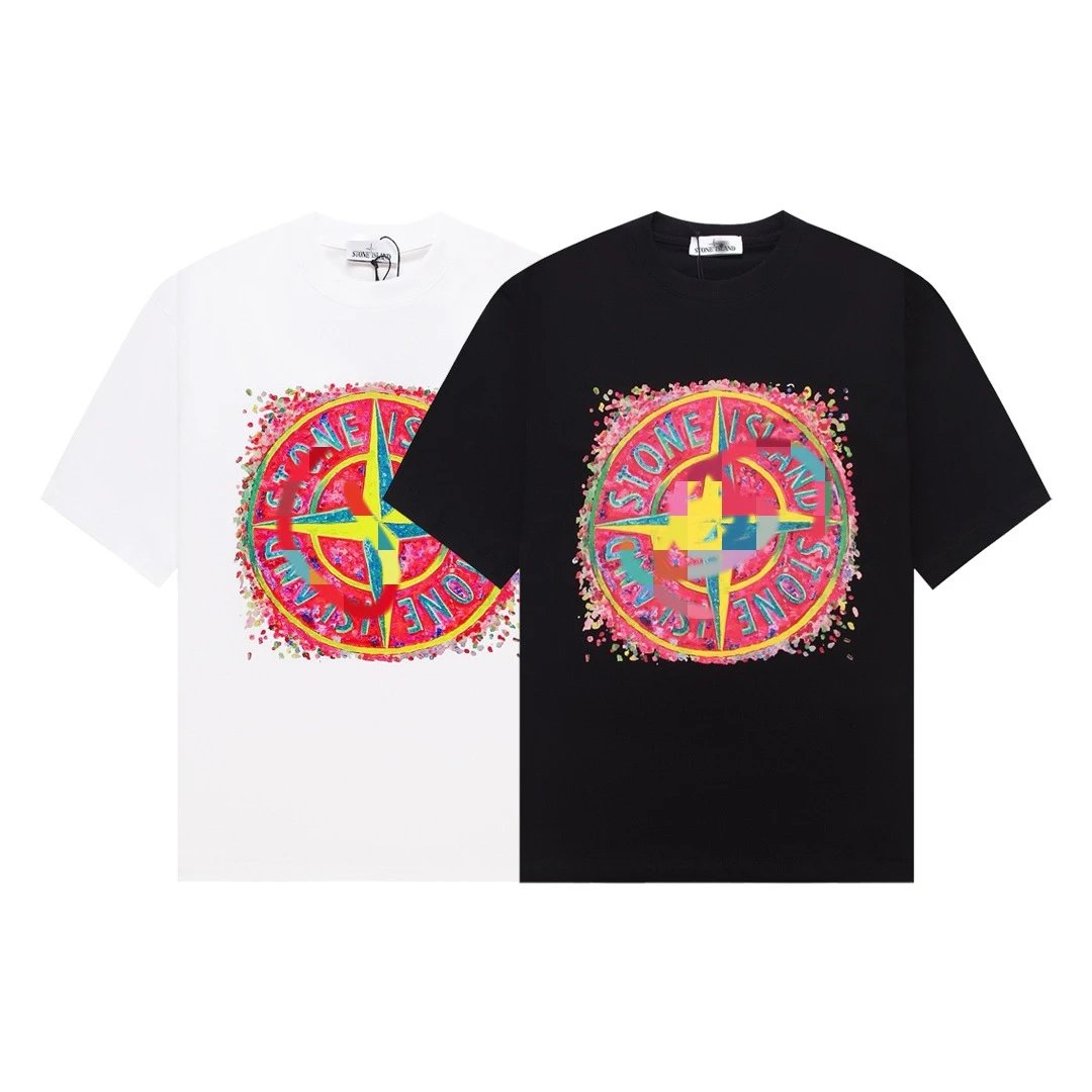 Stone Island Compass Graphic Cotton T-Shirt Black and White