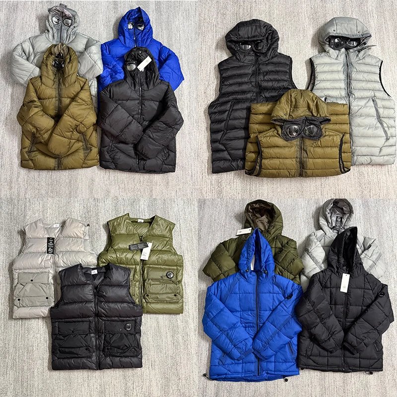 C.P. Company Goggle Hood Puffer Jacket and Vest Lightweight Down Jackets Multicolor