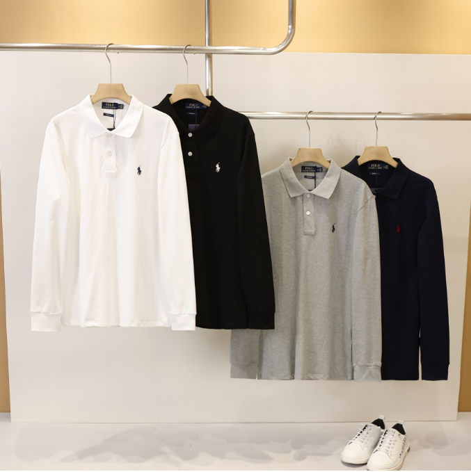 Ralph Lauren Long Sleeve Polo Shirt Classic Cotton White Black Gray Navy