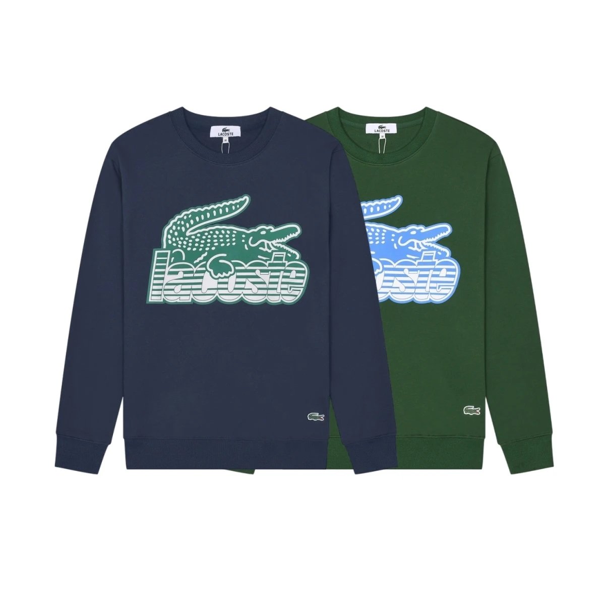 Lacoste Graphic Print Cotton Crewneck Sweatshirt Navy and Green
