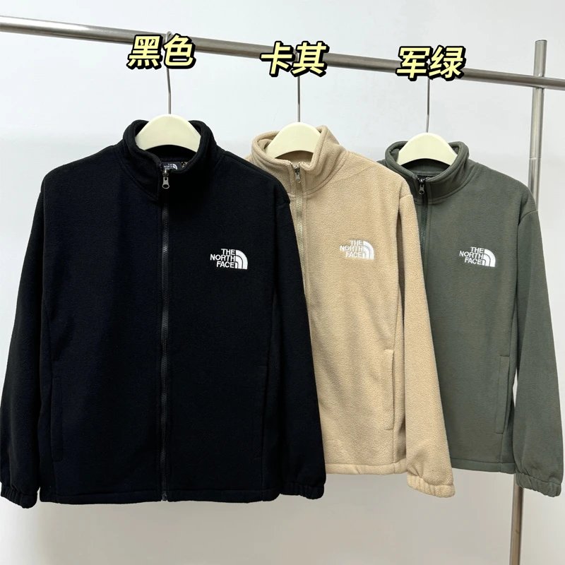 The North Face TNF Fleece Zip-Up Jacket Casual Black Beige and Olive