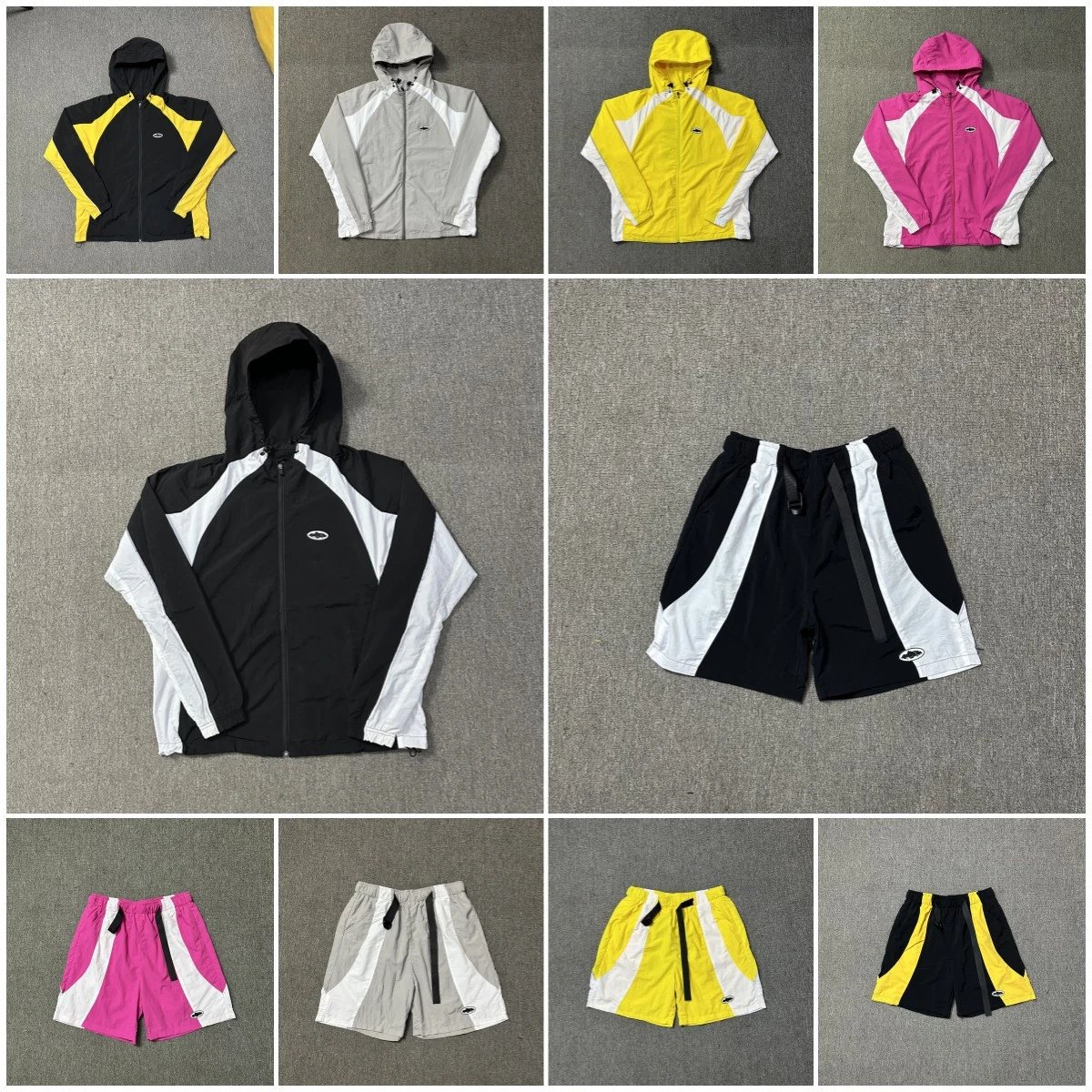 Design Colorblock Sporty Windbreaker and Shorts Set Multicolor