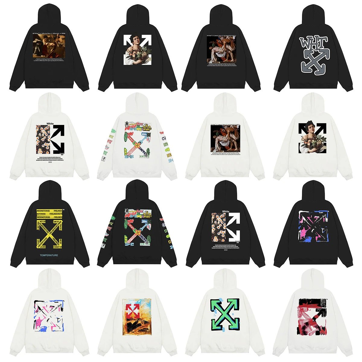 Off-White Graphic Print Streetwear Hoodie Multicolor