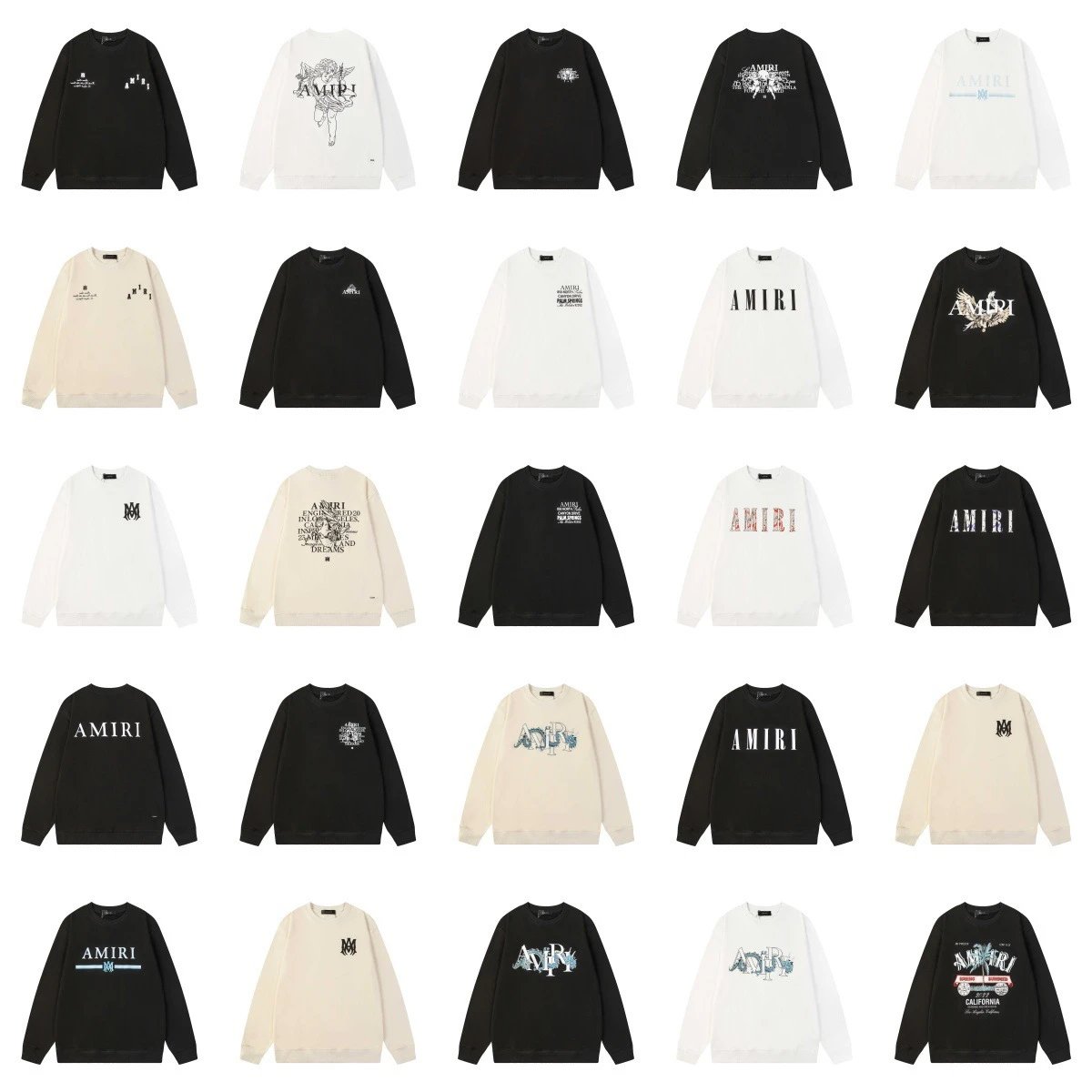 Amiri Graphic Print Cotton Crewneck Sweatshirt Black and White
