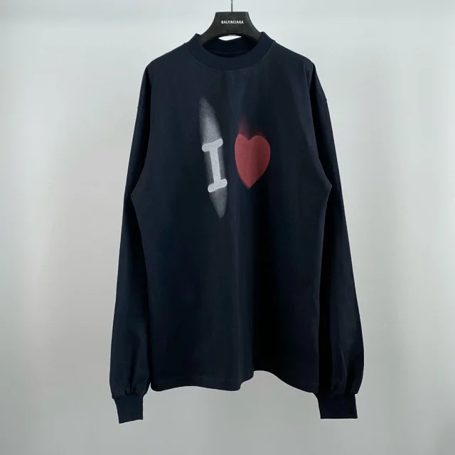 Balenciaga I Love You Oversized Graphic Long Sleeve Shirt Black