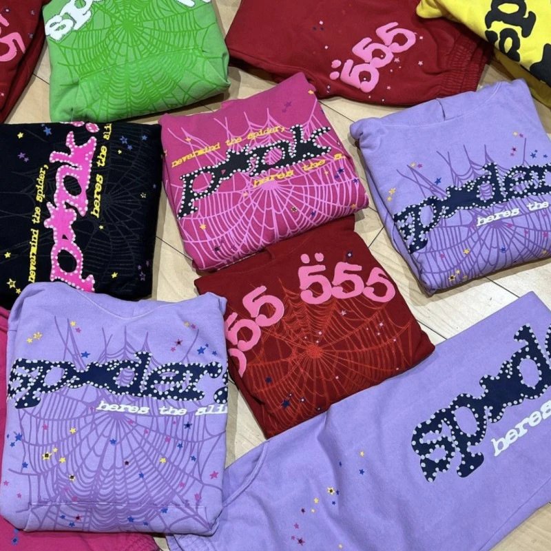 Sp5der Web Graphic Streetwear Hoodie Multicolor
