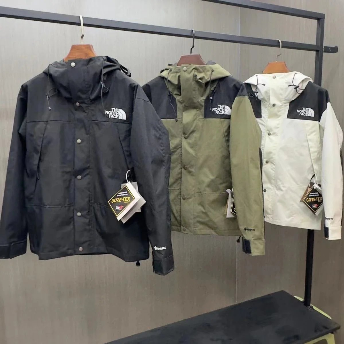The North Face TNF Mountain Light Waterproof Jacket Black Green and White