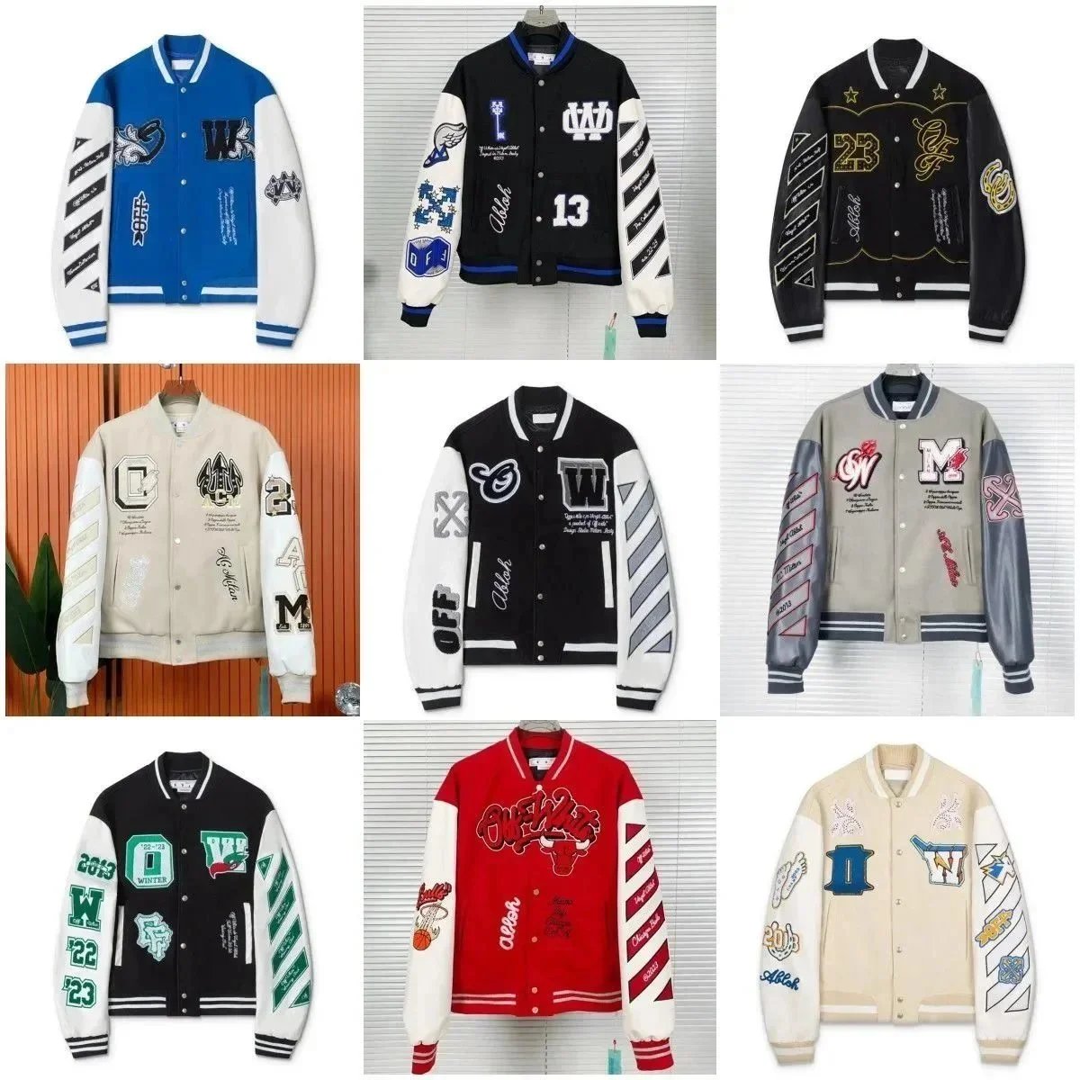 Off-White Varsity Jacket Patchwork Streetwear Jacket Multicolor