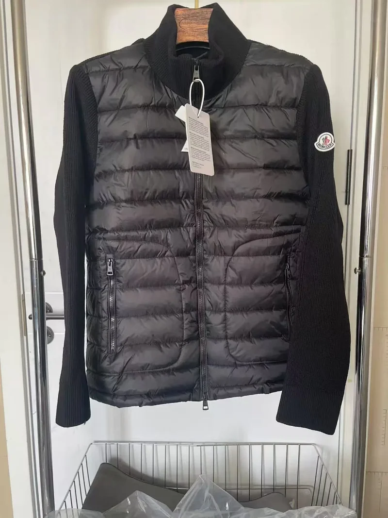Moncler Hybrid Cardigan Quilted Knit Jacket Black
