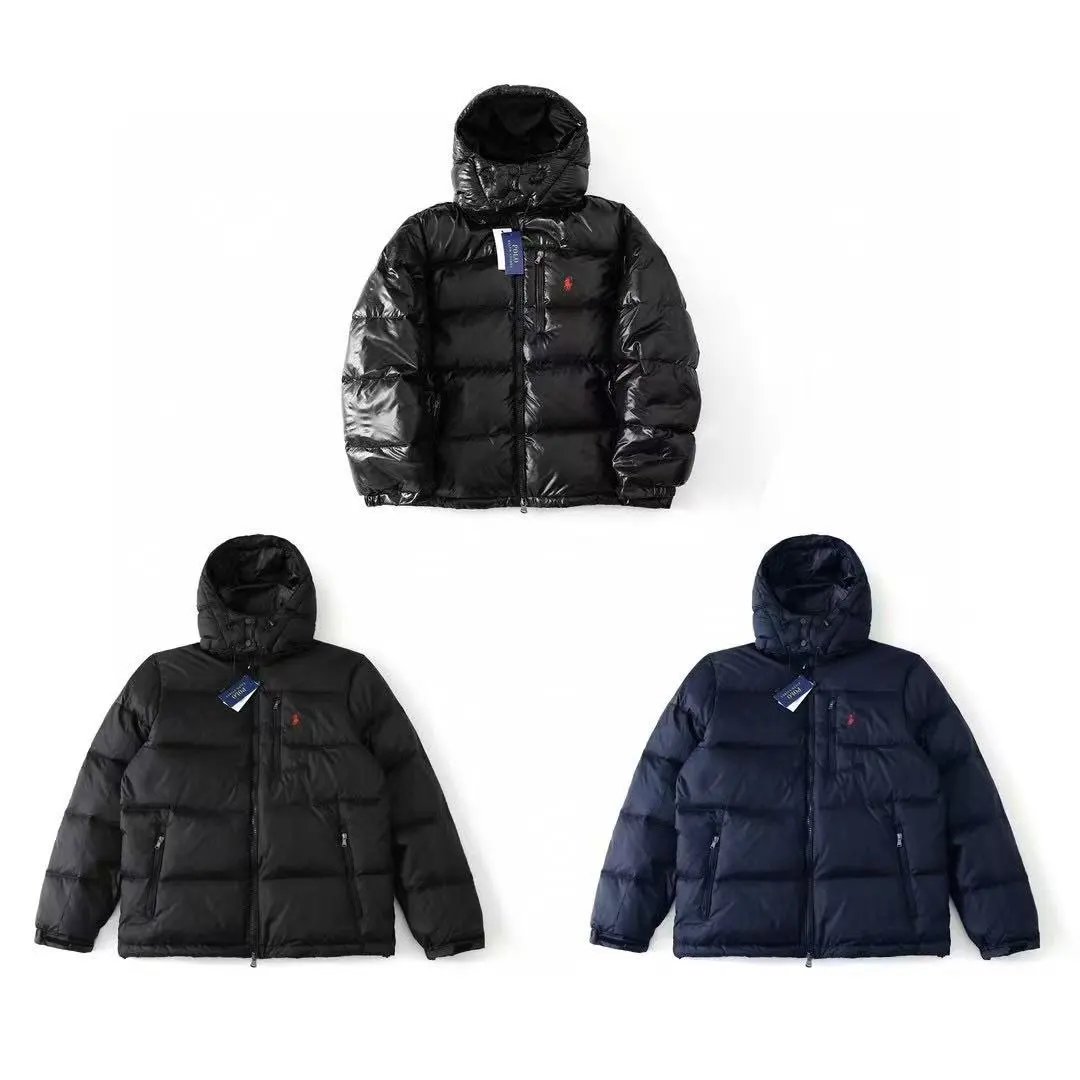 Ralph Lauren RL Puffer Jacket Shiny Winter Down Jacket Black and Navy