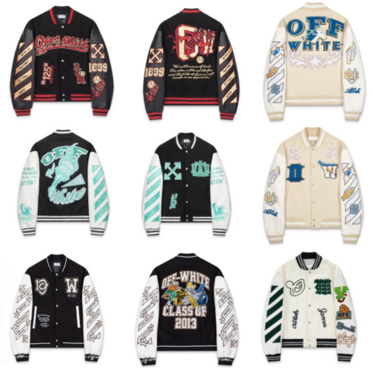Off-White Varsity Jacket Embroidered Streetwear Jacket Multicolor