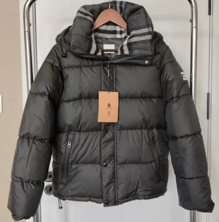 Burberry Check Collar Puffer Jacket Black