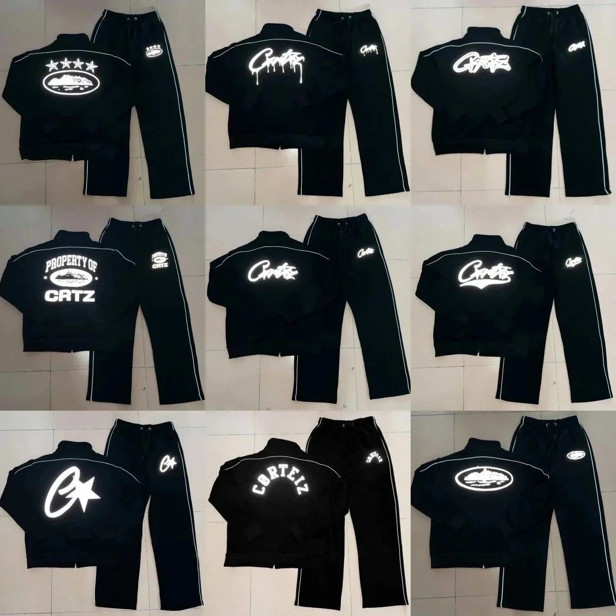 Corteiz Reflective Tracksuit Streetwear Matching Set Black