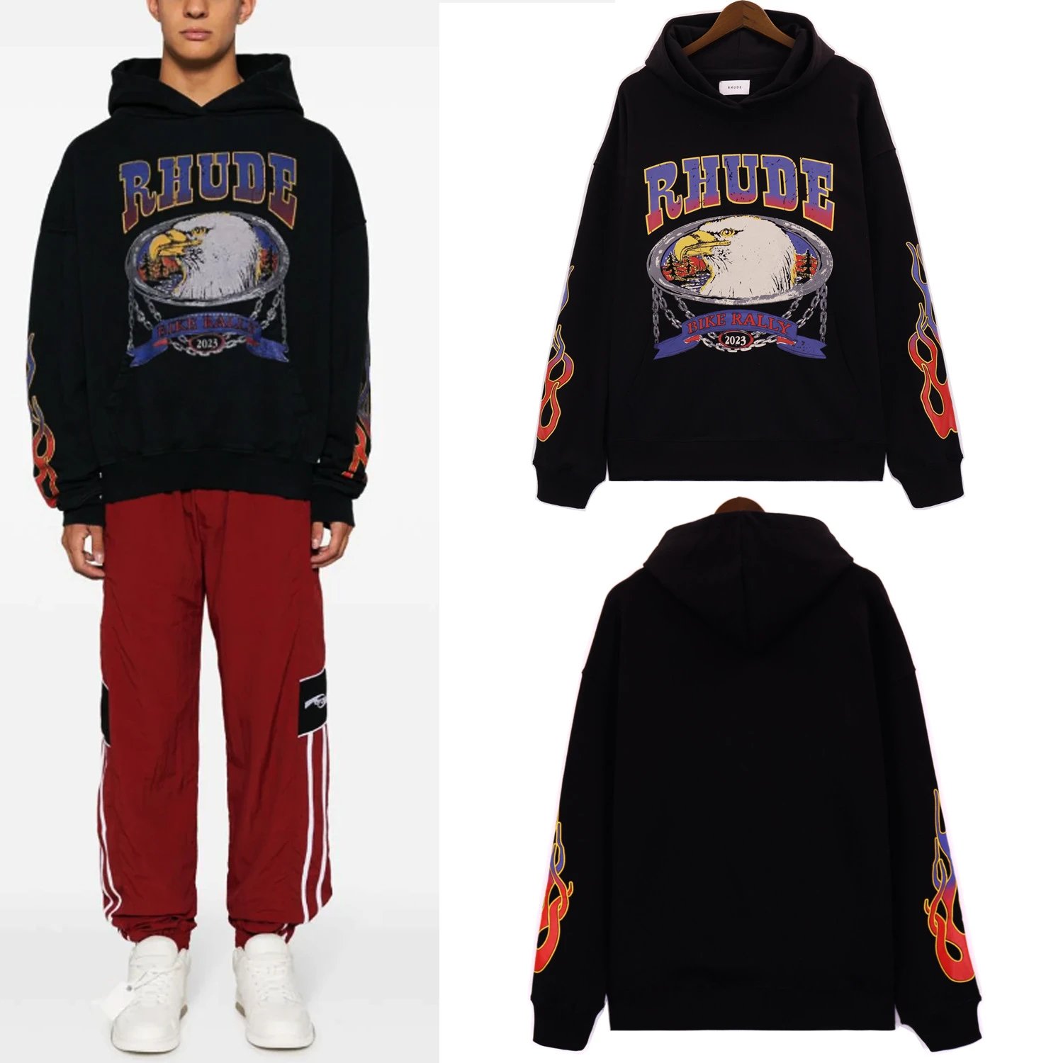 Rhude Bike Rally 2023 Graphic Streetwear Hoodie Black