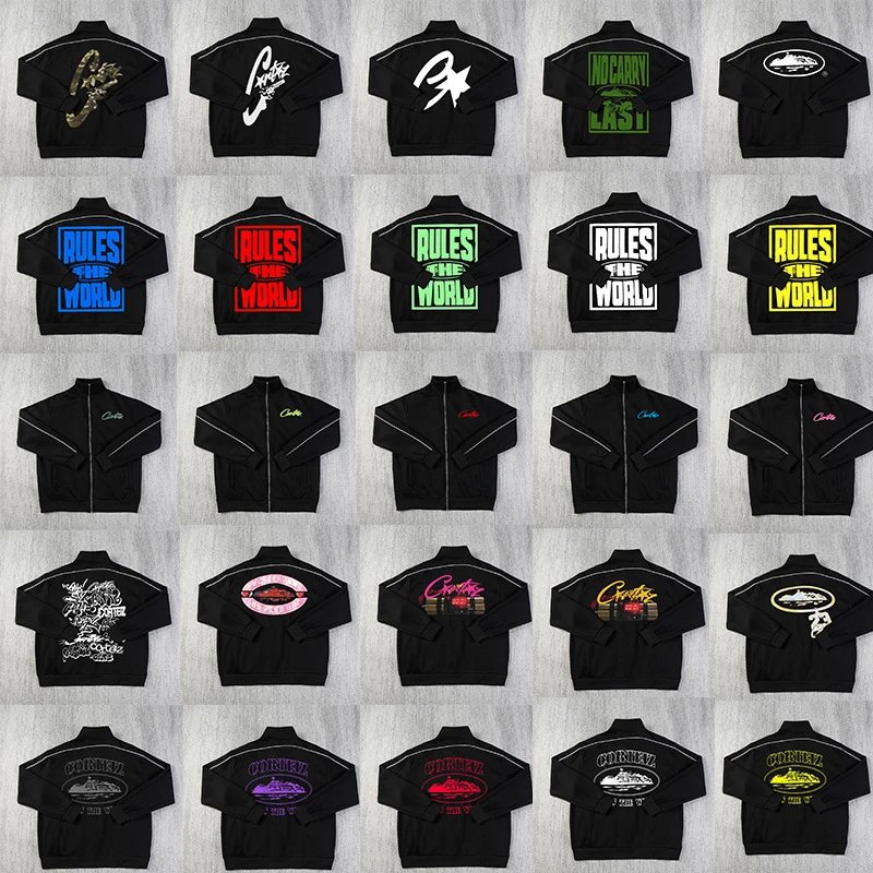 Corteiz Rules The World Graphic Streetwear Track Jacket Black