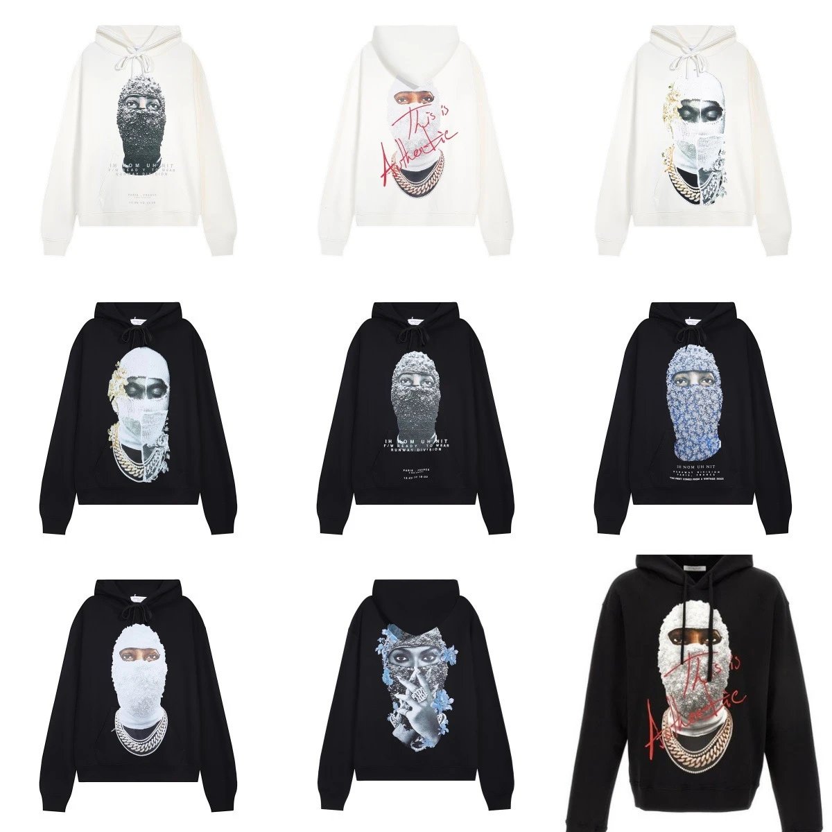 Ih Nom Uh Nit Mask Graphic Streetwear Hoodie Black and White