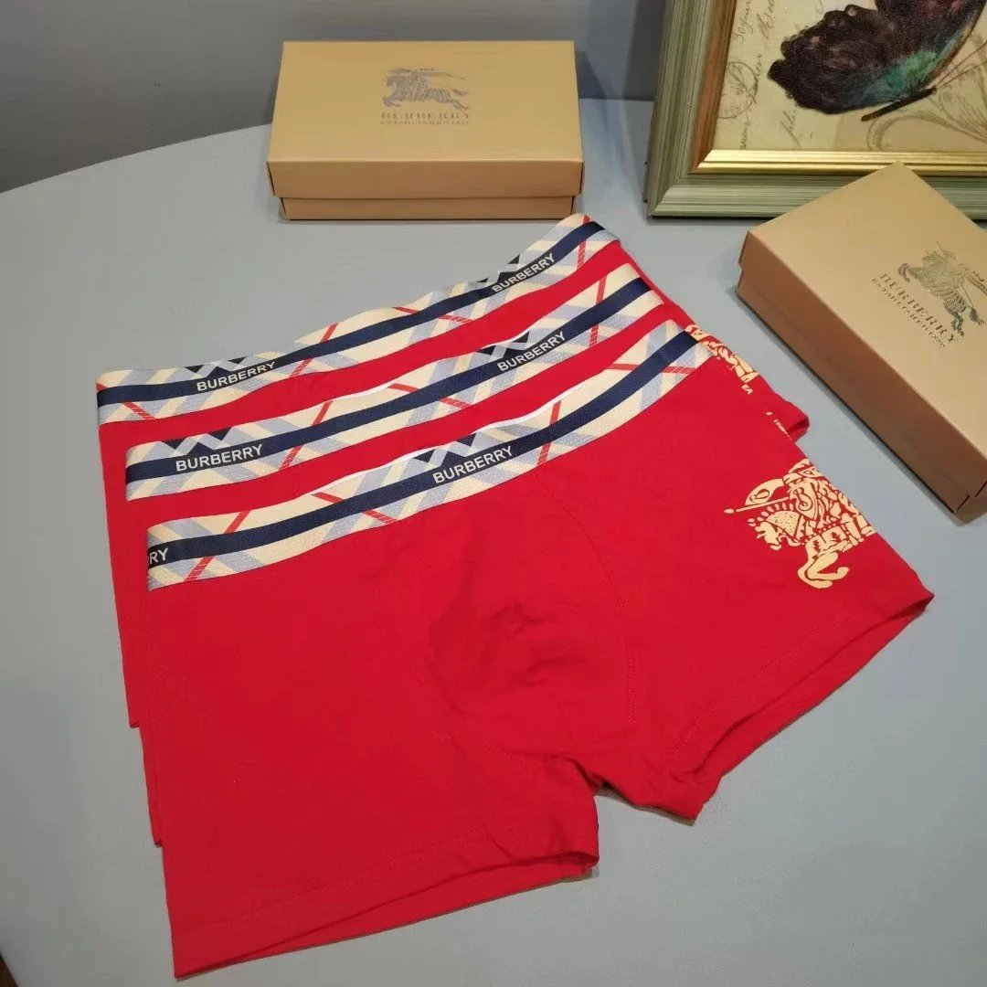 Burberry Check Waistband Cotton Boxer Briefs Red