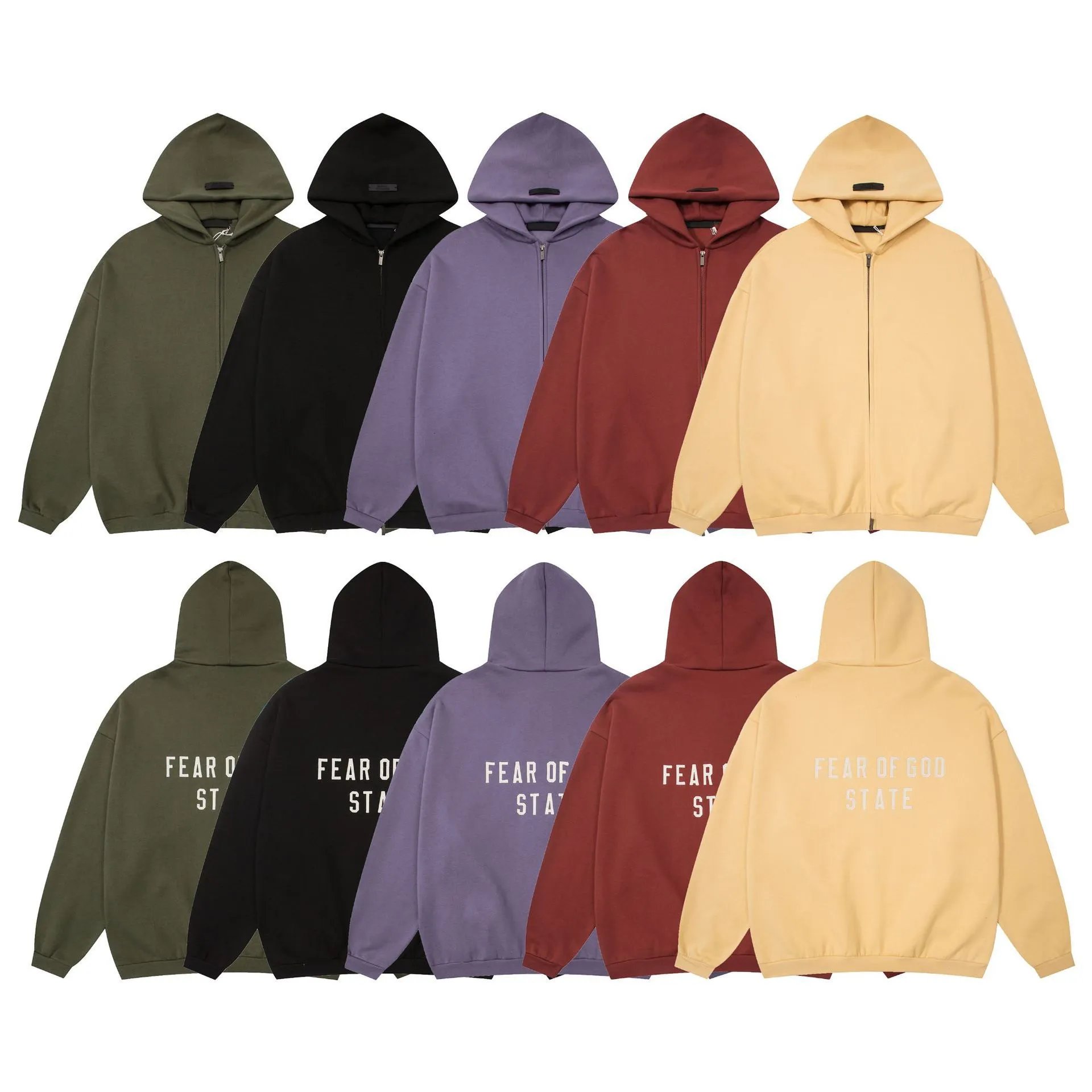 Fear of God FOG Essentials Zip-Up Hoodie Oversized Streetwear Sweatshirt Multicolor