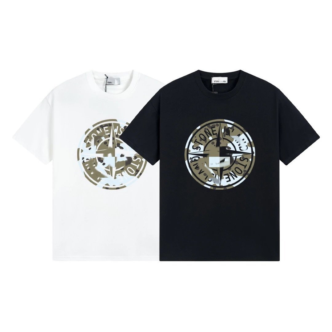 Stone Island Compass Graphic Cotton T-Shirt White and Black