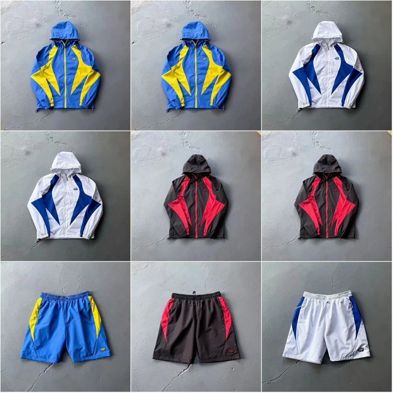 Design Colorblock Windbreaker and Shorts Set Sporty Matching Set Multicolor