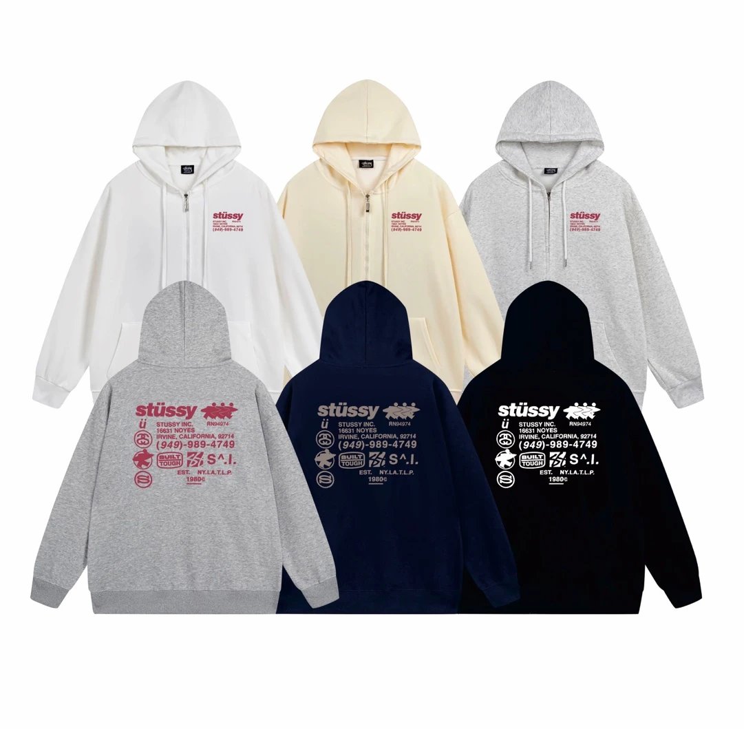 Stussy Built Tough Zip-Up Hoodie Graphic Streetwear Sweatshirt Multicolor