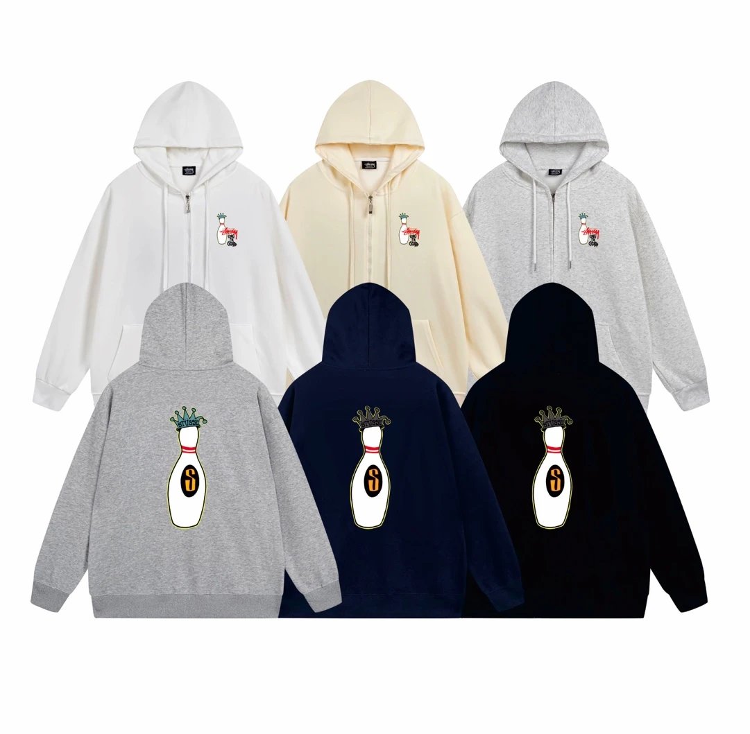 Stussy Bowling Pin Graphic Streetwear Zip-Up Hoodie Multicolor