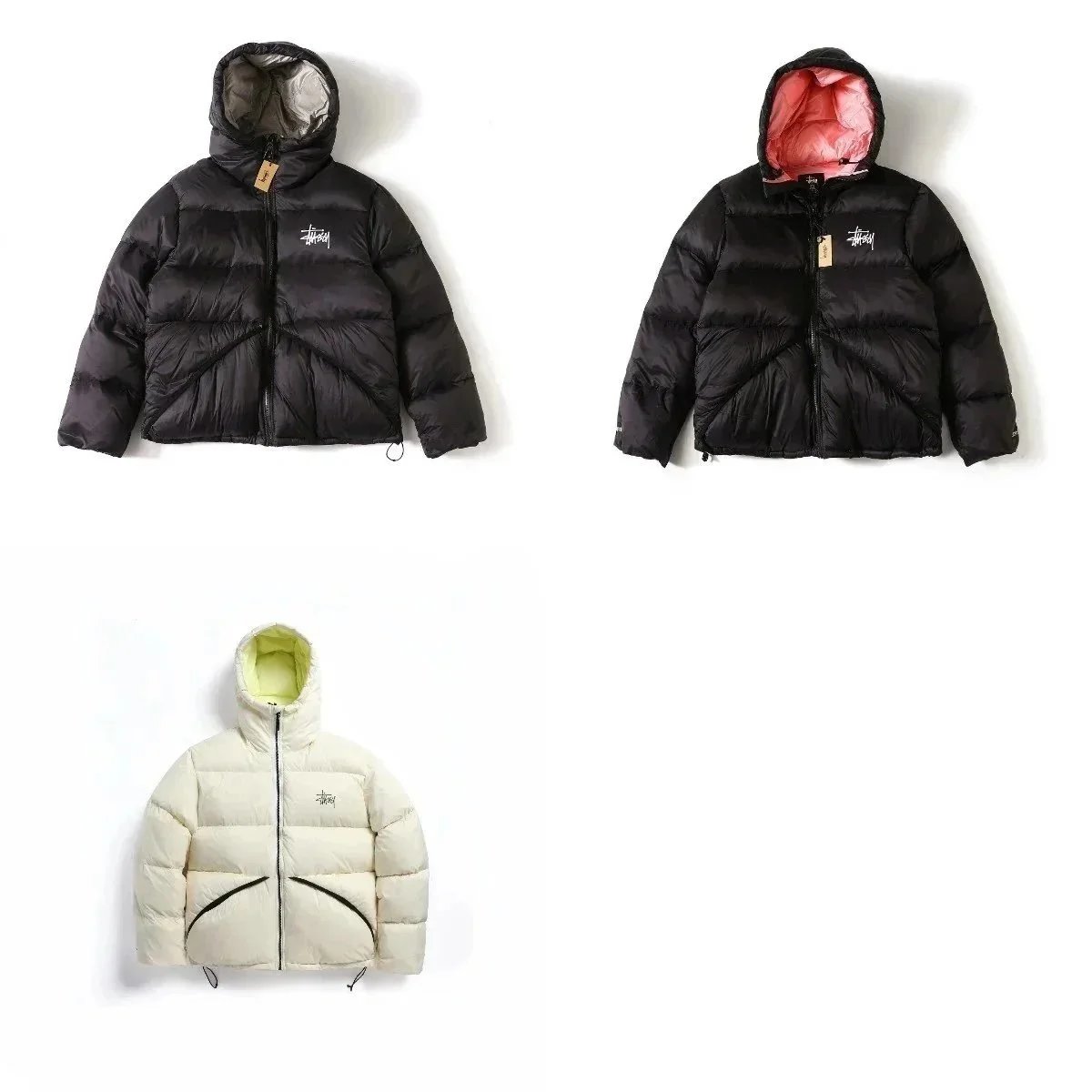 Stussy Reversible Puffer Jacket Streetwear Down Jacket Black and White