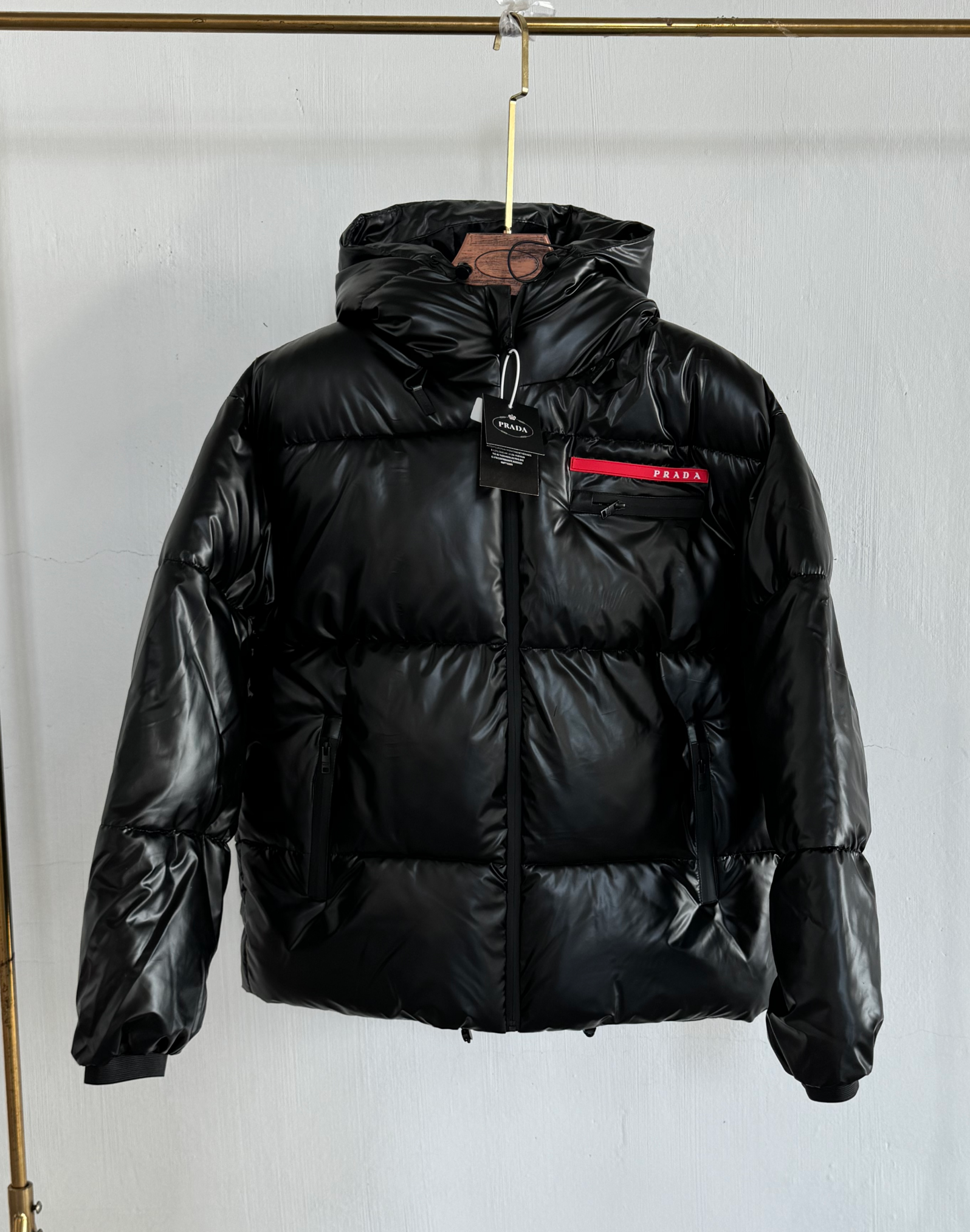 Prada Puffer Jacket Shiny Down Winter Jacket Black