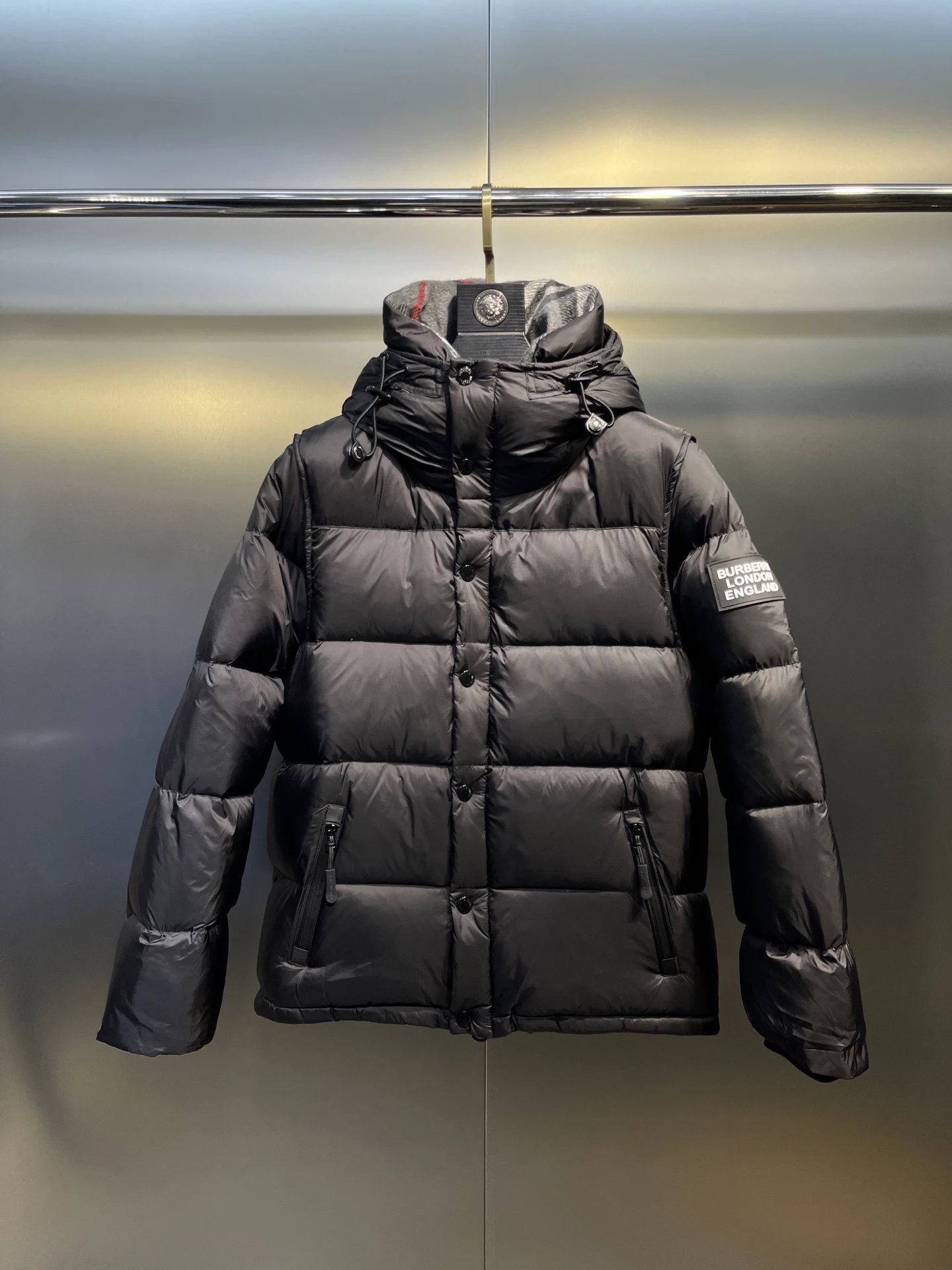Burberry Check Lined Puffer Jacket Black