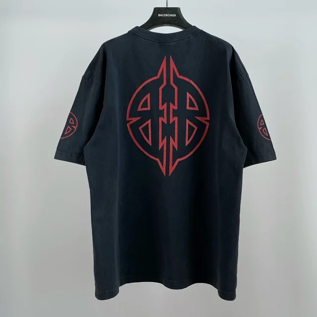 Balenciaga Graphic Print Oversized T-Shirt Black