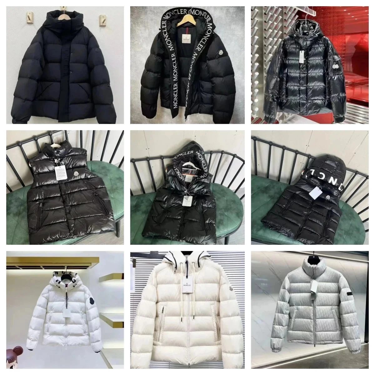 Moncler Puffer Down Jacket Winter Outerwear Black and White