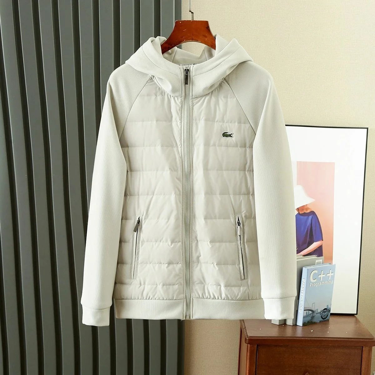 Lacoste Quilted Hybrid Puffer Jacket White