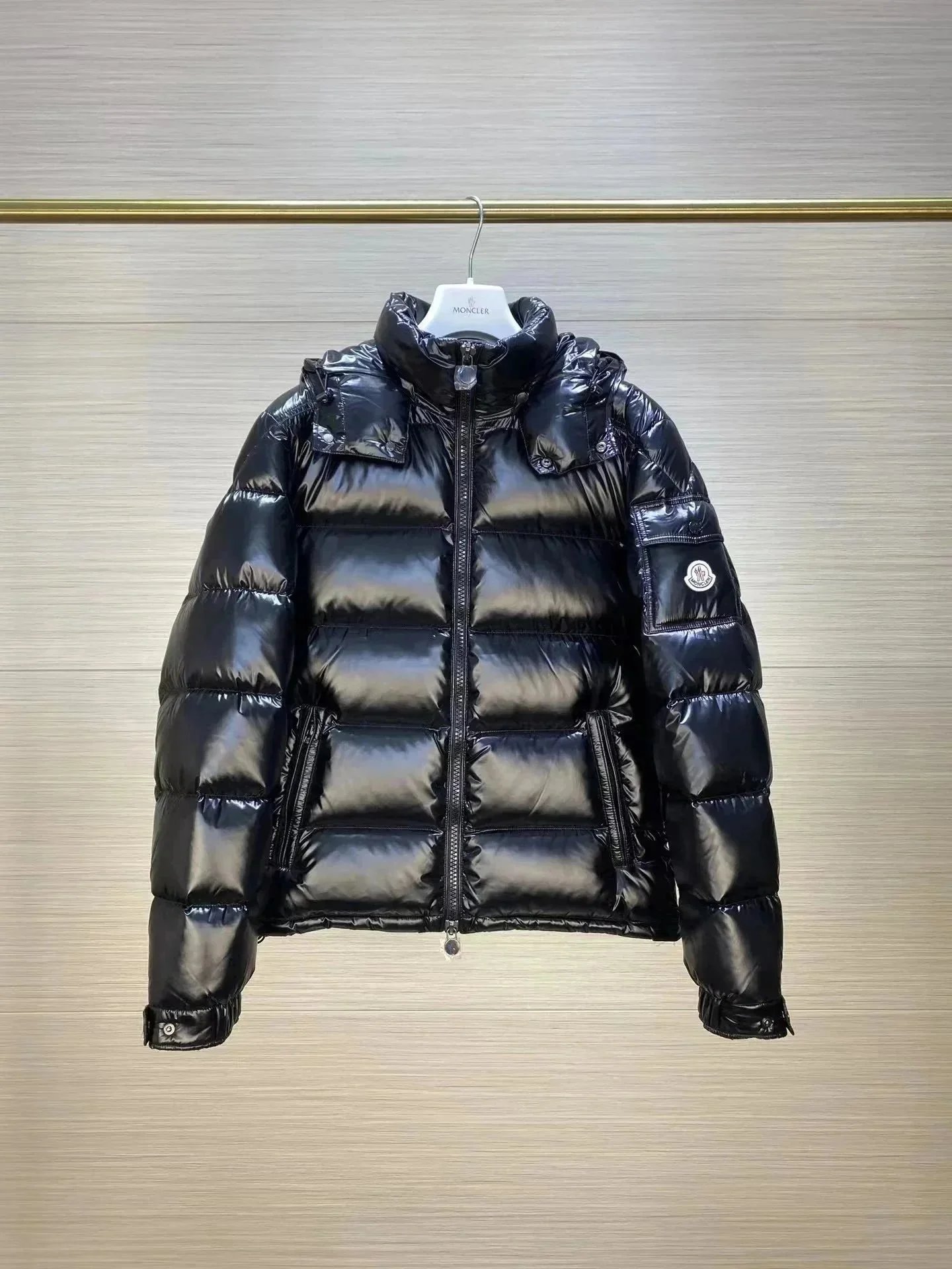 Moncler Maya Shiny Puffer Jacket Black