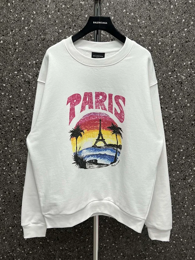 Balenciaga Paris Graphic Oversized Sweatshirt White