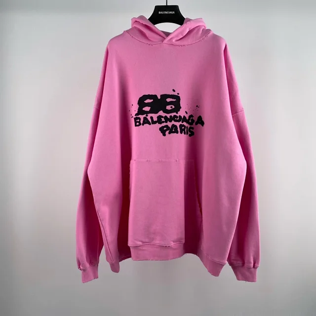 Balenciaga BB Paris Graphic Oversized Hoodie Pink