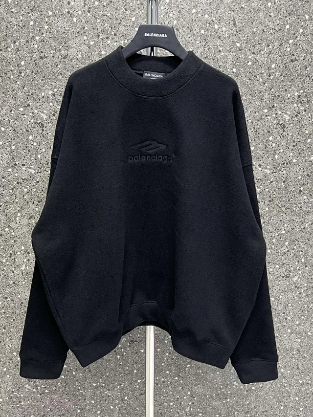 Balenciaga Embroidered Fleece Oversized Sweatshirt Black