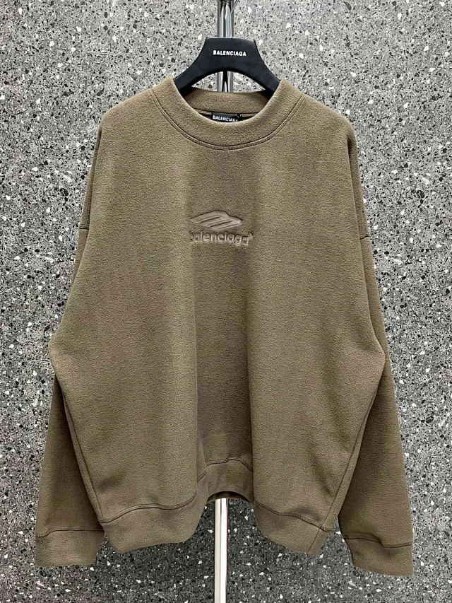 Balenciaga Embroidered Fleece Oversized Sweatshirt Brown