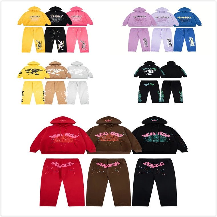 Sp5der 555 Web Print Oversized Streetwear Tracksuit Set Multicolor