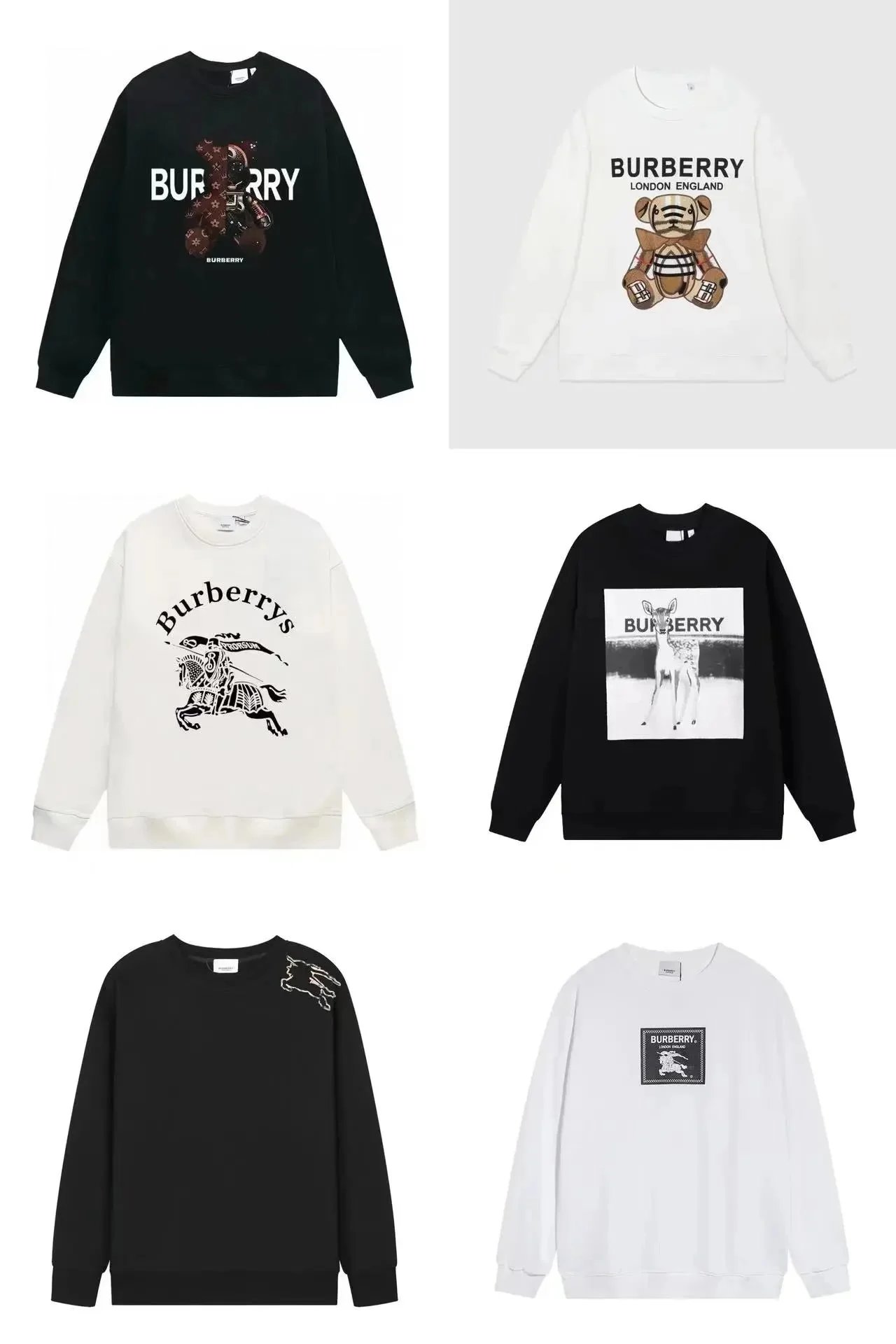 Burberry Graphic Print Cotton Crewneck Sweatshirt Black and White