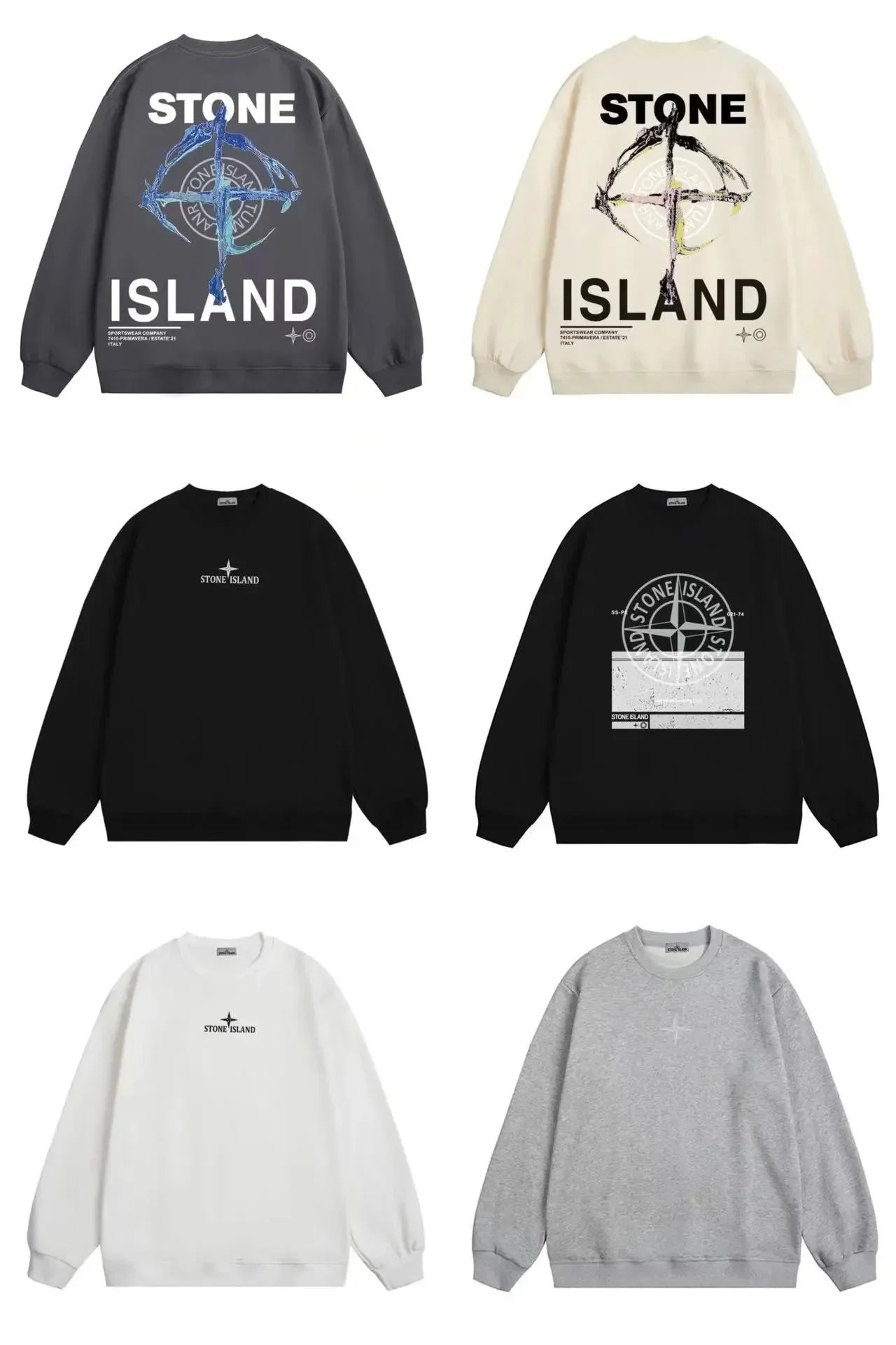 Stone Island Graphic Print Cotton Crewneck Sweatshirt Multicolor