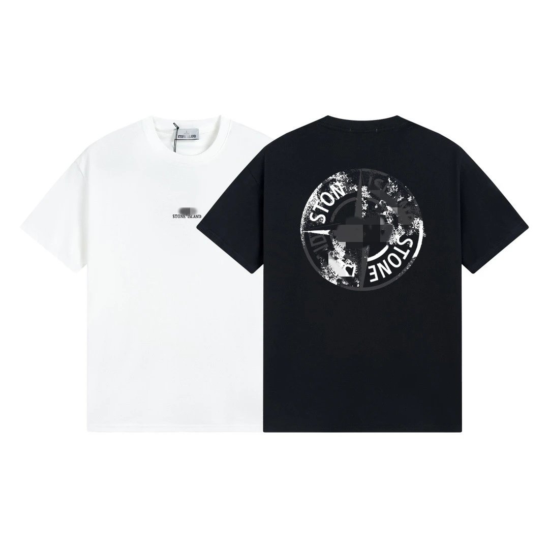 Stone Island Compass Graphic Cotton T-Shirt Black and White